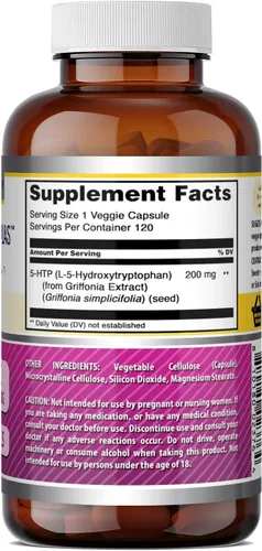 Miniatura 5 de Amazing Formulas 5-HTP (L-5-hidroxitriptófano) Suplemento 200 mg por porción Cápsulas vegetales Sin OMG Sin gluten Fabricado en Estados