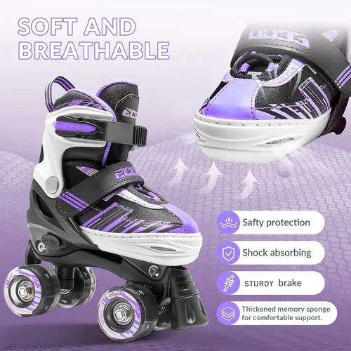 Miniatura 3 de Patines de ruedas para niñas y niños de 4 a 12 años, patines ajustables para niños pequeños de 4 tamaños, ruedas iluminadas para principiantes
