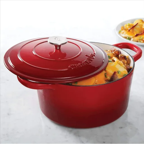 Miniatura 5 de Crock Pot olla para horno holandés de hierro fundido artesanal de 7 cuartos de galón, Rojo escarlata