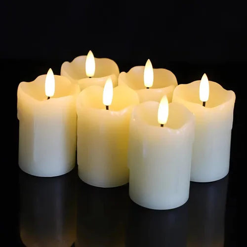 Lezonic - Velas votivas sin llama a batería con control remoto y temporizador, paquete de 6 (Diámetro: 2" x Altura: 3") Velas LED de cera blanca