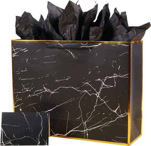 ysmile Bolsa de regalo negra para hombres, bolsa de papel de gran tamaño con papel de seda para cumpleaños, aniversario, 16 pulgadas, día del padre,