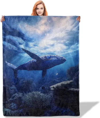 Manta subacuática de ballena de 40 x 50 pulgadas, mantas para amantes del océano para decoración de sofá y cama, franela de felpa de poliéster,