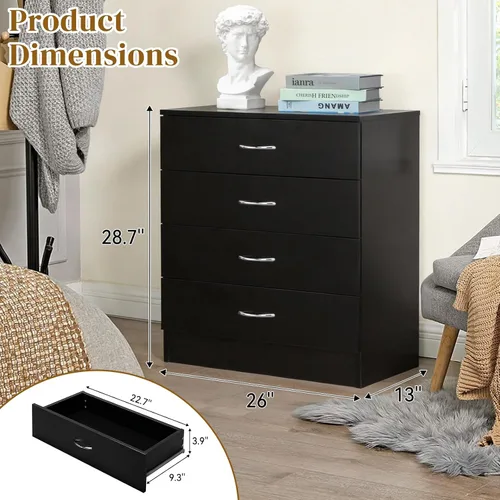 Miniatura 3 de Karl home Cómoda negra de 4 cajones para dormitorio, cómoda moderna de almacenamiento con cajones, mesa auxiliar de madera, mesa de noche, sala