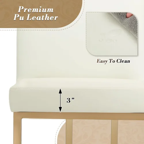 Miniatura 4 de Athena Collection Juego de 2 taburetes de bar tapizados de cuero de 23.5 pulgadas con respaldo y patas de metal, sillas de bar modernas para isla