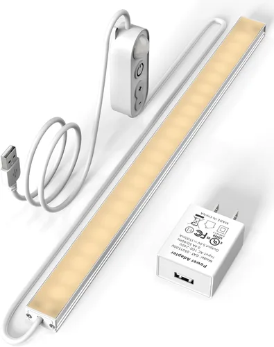 Miniatura 8 de ASOKO Iluminación LED para debajo del gabinete, barra de tira de luz de 12 pulgadas, luz blanca fría 6000 K regulable con enchufe USB, pequeña