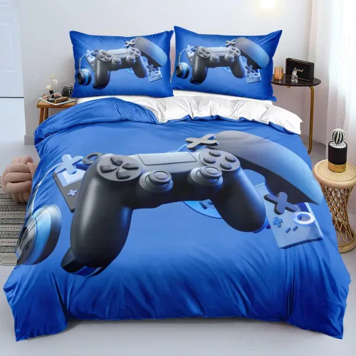 Miniatura 13 de Juego de funda de edredón de tamaño individual con estampado 3D de Gamepad azul para niños, fundas de edredón y fundas de almohada para dormitorio