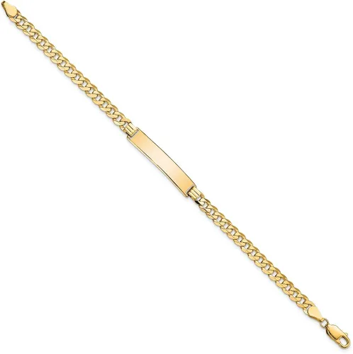 Miniatura 2 de Engravable Personalized Custom 14K Yellow Gold Flat Curb Link ID Bracelet For Men or Women Length 7 inches Width 6.5 mm With Lobster Claw Clasp