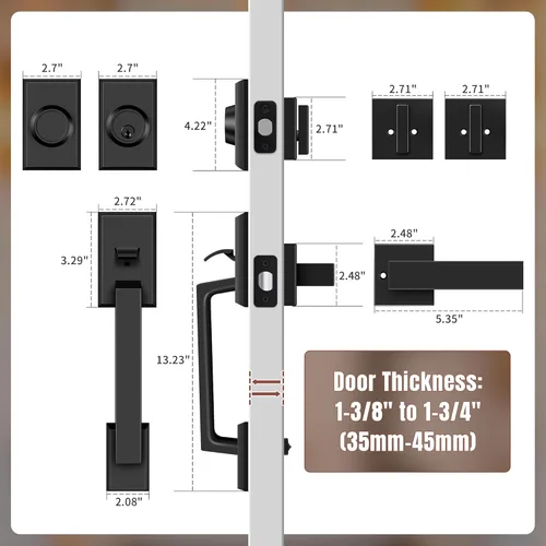 Miniatura 2 de Juego de cerraduras dobles para puerta delantera, manija de puerta delantera con llave con maniquí, palanca cuadrada resistente para puerta
