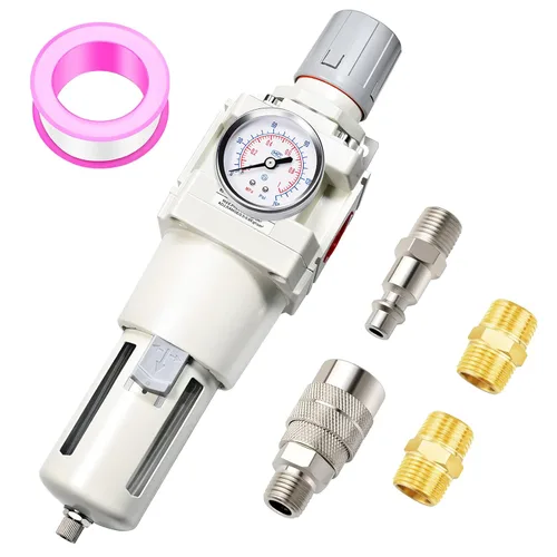 Miniatura 16 de TAILONZ PNEUMATIC Regulador de presión de filtro de aire de drenaje automático NPT de 1/4 de pulgada Combo Piggyback, filtro compresor