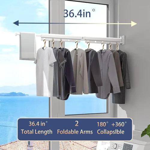 Miniatura 3 de Perchero de Ropa Plegable y Retráctil, Perchero de Secado de Ropa para Montar en Pared para Interior, Perchero de Ropa Ahorrador de Espacio