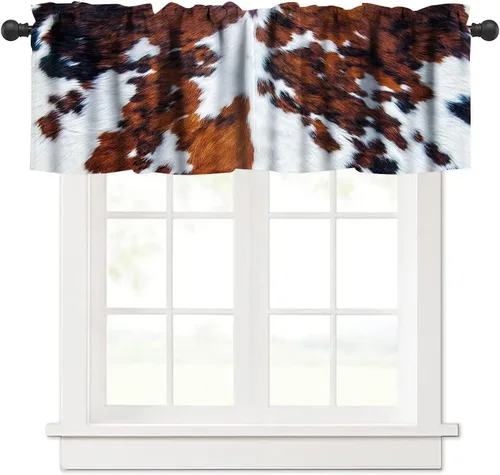 Miniatura 30 de Cenefa de piel de vaca blanca y negra, con estampado de animales de granja occidental, cortina corta opaca para ventana de granja, cocina