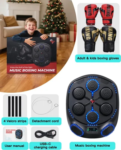 Miniatura 7 de shroop Máquina de Boxeo Musical para Adultos y Niños — Entrenador de Golpes Interactivo Bluetooth Montado en Pared, Alta Sensibilidad, Adaptación al