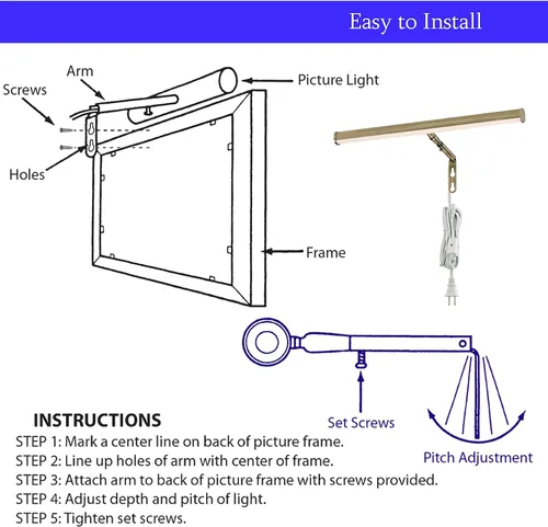 Miniatura 4 de Ciata Luz de imagen de 14 pulgadas con LED integrado, 3000 K blanco cálido, 4 W (40 W equivalente), luz de exhibición de obras de arte de metal