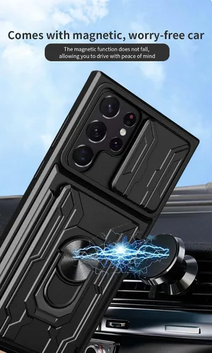 Miniatura 4 de CCSmall Funda para Samsung Galaxy S22 Ultra (no S22) con soporte para tarjetas, funda de protección resistente con anillo magnético, función atril
