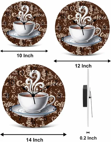 Miniatura 7 de Wall Clock Coffee Cup Clocks PVC Silent Non-Ticking Battery Operated Decorative Retro Brown Cafe Round Clock for Home Living Room Kitchen Bedroom