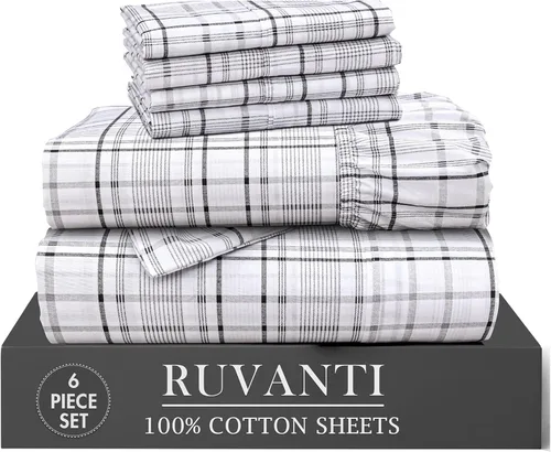 Miniatura 52 de RUVANTI 6 Piezas Sábanas de Algodón - 100% Algodón Natural Suave, Ligeras y Transpirables Sábanas de Percal Crujiente, Sábanas de Cama Tamaño Full
