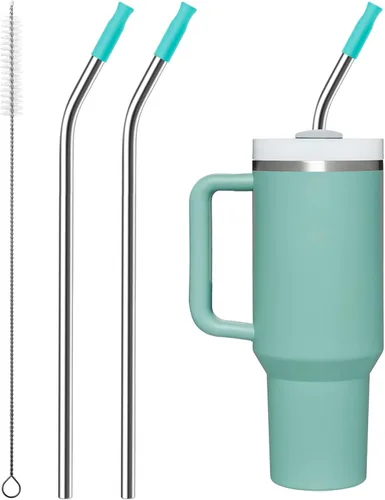 Miniatura 23 de 2 piezas de pajitas de acero inoxidable para vaso Stanley de 40 oz, accesorios de reemplazo para vaso Stanley de 40 oz con puntas de silicona