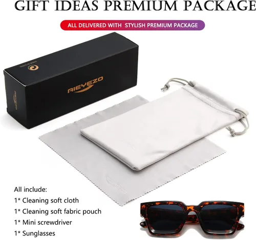 Miniatura 89 de AIEYEZO Gafas de sol cuadradas para mujeres y hombres, gafas de sol cuadradas con montura gruesa, estilo de diseñador simple