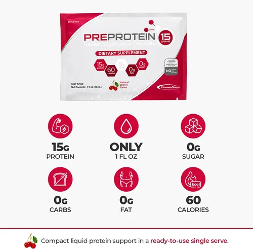 Miniatura 2 de PreProtein Paquetes de proteína líquida, 0.53 oz de proteína de colágeno, sin azúcar, cereza, 1 onza líquida de una sola porción, paquete de 30