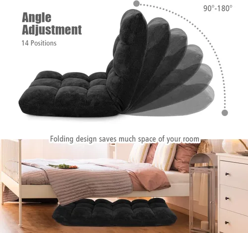 Miniatura 6 de GOFLAME Sofá de suelo plegable de 14 posiciones, sofá ajustable para juegos, silla acolchada, cama plegable para dormir para sala de estar, Negro