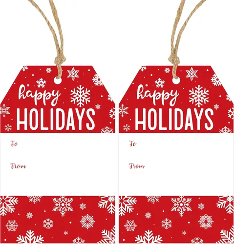 Miniatura 10 de Etiquetas de regalo de Navidad de Anwyll con cuerda - 50 piezas etiquetas de arco rosa feliz feliz feliz Navidad para regalos etiqueta de regalo