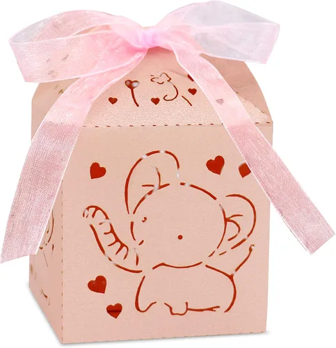 Kslong Cajas de recuerdo de elefante rosa para baby shower, 50 cajas pequeñas de regalo de dulces de chocolate para niñas pequeñas, bonita caja
