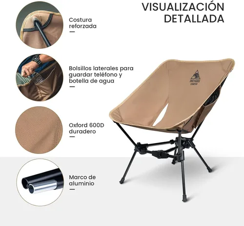 Miniatura 6 de ONETIGRIS Tigerblade - Silla de camping, ligera, plegable, silla de senderismo, compacta, portátil, capacidad de 330 libras Marrón coyote