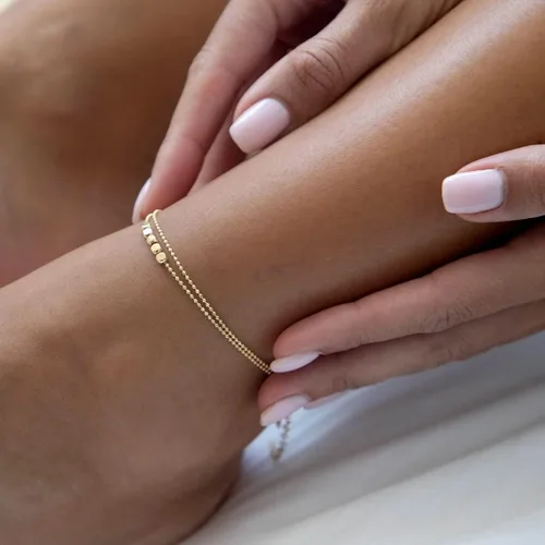 Miniatura 2 de Pancert Tobillera delicada de oro para mujer, chapada en oro de 18 quilates, con cuentas satélites, tobilleras de corazón con diamantes de imitación