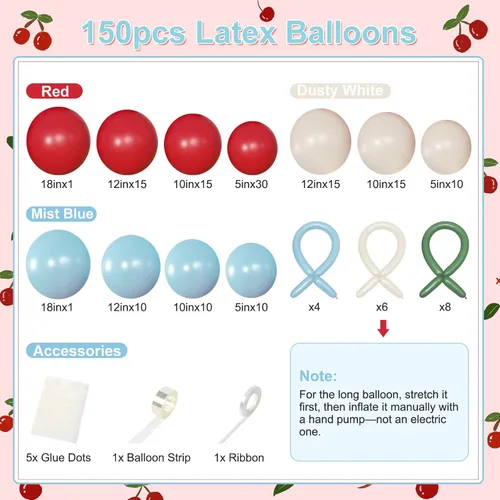 Miniatura 7 de CROSSFINGERS Kit de arco de guirnalda de globos de color rojo cereza y azul, 150 piezas de arco de globos de niebla de luz azul, rojo y blanco, kit