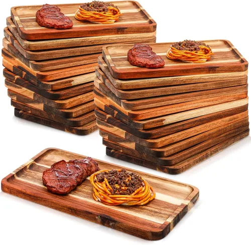 Miniatura 9 de Roshtia 12 Pcs Bandeja de Servir de Madera de Acacia Rectangular Bandeja de Servir de Madera Platos de Cena de Navidad Tabla de Queso y Charcutería