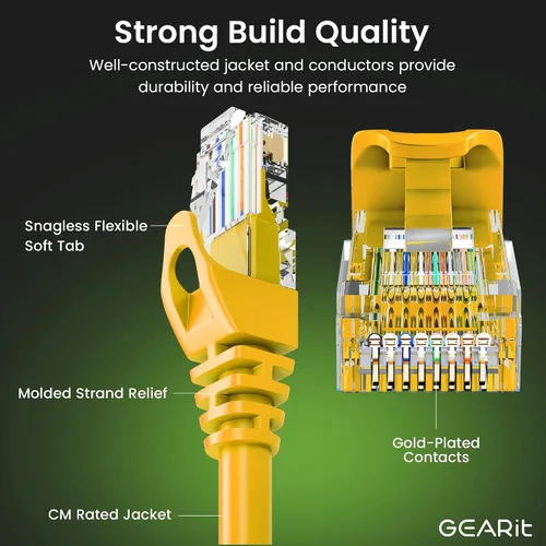Miniatura 2 de GEARit Cable de conexión Ethernet Cat 6 de 7 pies amarillo (paquete de 10) – Cables de conexión Cat6 de 7 pies, cable de conexión amarillo/Ethernet
