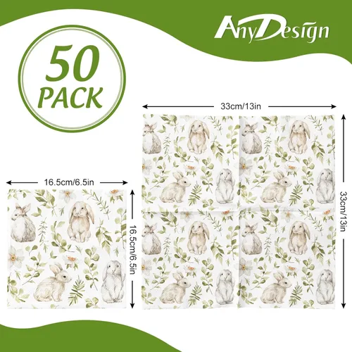 Miniatura 2 de Paquete de 50 servilletas de papel de Pascua, acuarela, conejo, desechables, servilletas decorativas para cena, suministros de vajilla para fiestas