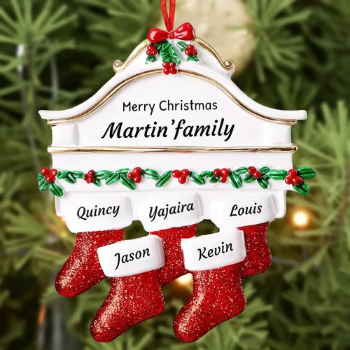 Miniatura 14 de DPDP Adornos de Navidad familiares personalizados 2025 – Calcetines personalizados para árbol de Navidad con nombres, adornos familiares