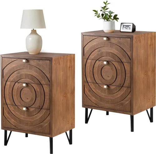 Miniatura 11 de COSIEST Mesita de noche, mesa auxiliar rústica con 3 cajones, mesa de noche de madera vintage con patas robustas, mesa auxiliar moderna
