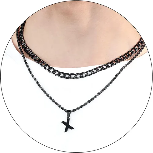 Miniatura 16 de SENRAN Collar con inicial en capas de la A a la Z para hombre, cadena de cuerda torcida de acero inoxidable de 18 a 20 pulgadas, dije de letra