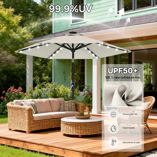 Miniatura 5 de ABCCANOPY Sombrillas solares duraderas para patio con 32 luces LED de 7.5 pies (beige claro)