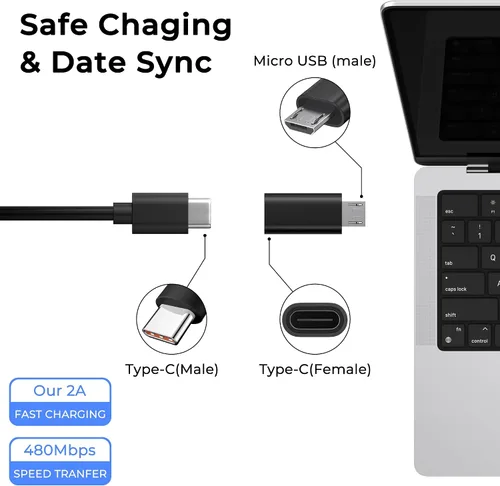 Miniatura 5 de Paquete de 3 adaptadores USB C a Micro USB, USB tipo C hembra a micro USB macho, sincronización de datos compatible con Samsung Galaxy S7 S6 Note 5