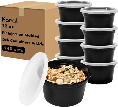 Miniatura 16 de Karat [8oz - 240 ct PP negro moldeado por inyección redondo recipientes de delicatessen con tapas (FP-IMDC8-PPB)