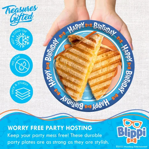 Miniatura 3 de Treasures Gifted Platos de cena Blippi con licencia oficial de 8 unidades y 9 pulgadas Blippi - Suministros para fiesta de cumpleaños Blippi