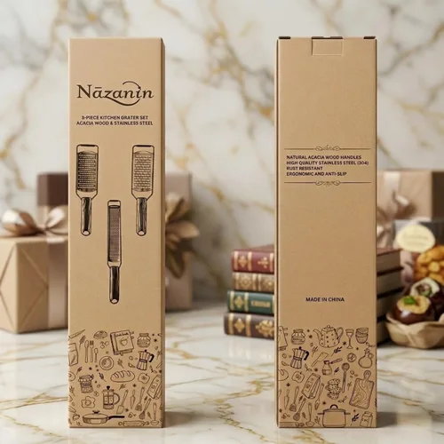 Miniatura 8 de NAZANIN Juego de rallador y rallador de queso de acero inoxidable de 3 piezas con asas de madera de acacia, para parmesano, ralladura de limón