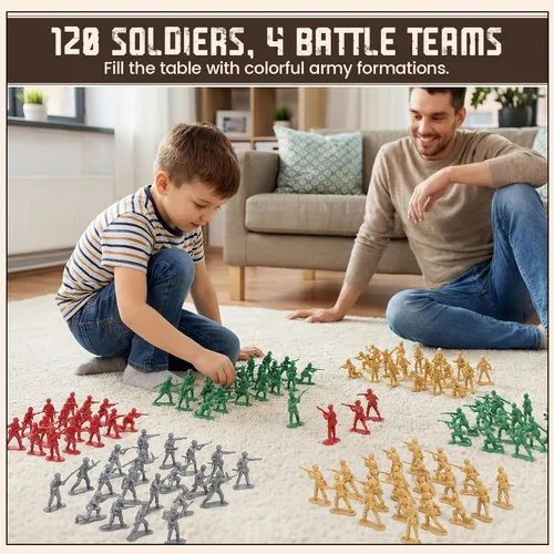Miniatura 2 de LovesTown Juego de soldados de juguete multijugador, 120 unidades de hombres del ejército en 4 colores, rellenos de calcetines para niños