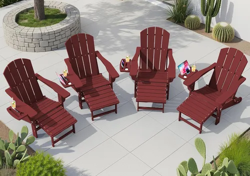Miniatura 19 de KINGYES Silla Adirondack plegable ajustable con otomana retráctil, silla reclinable Adirondack de polietileno de alta densidad con soporte