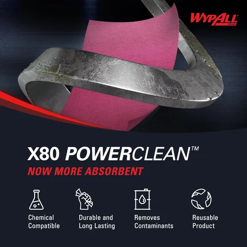 Miniatura 8 de WypAll PowerClean X80 - Toallitas resistentes (41055), Jumbo, toallas de uso prolongado, color rojo (1 rollo de 455 hojas, 455 hojas en total)