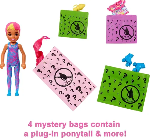Miniatura 5 de Barbie Color Reveal - Muñeca pequeña y accesorios, serie de teñido anudado neón, 6 sorpresas, 1 muñeca Chelsea (los estilos pueden variar)