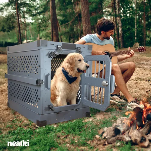Miniatura 6 de Jaula plegable de 34 pulgadas para perros, de aluminio con recubrimiento en polvo con bloqueo seguro y bandeja extraíble, portátil para uso en Negro