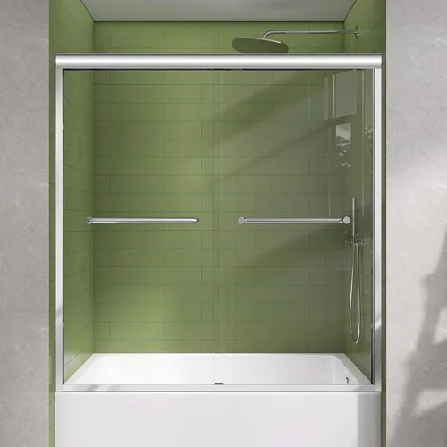 Miniatura 32 de GETPRO Puerta de ducha corrediza de 44-48 pulgadas de ancho x 72 pulgadas de alto, puertas correderas dobles sin marco para ducha, puerta de vidrio