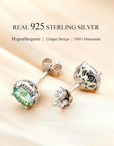Miniatura 3 de 2CT Round Cut Aquamarine Moissanite Earrings 18 K White Gold Plated S925 Sterling Silver Earrings Blue Moissanite Hypoallergenic Earrings For Women