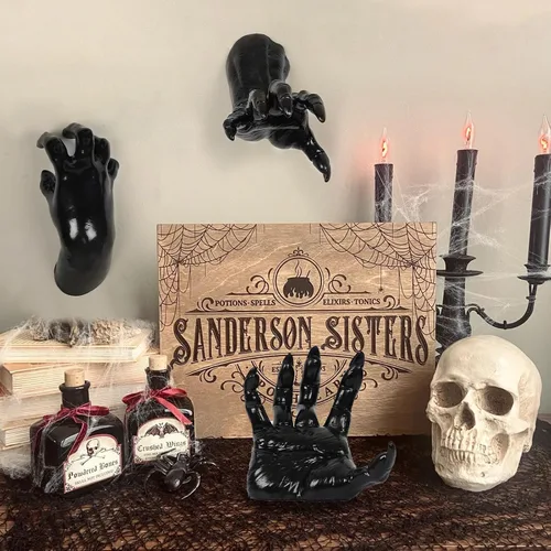 Miniatura 7 de DAZONGE Decoraciones de Halloween para interiores y exteriores, paquete de 3 manos espeluznantes que se extienden montadas en la pared con velas