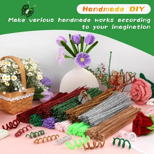 Miniatura 7 de ZXIIXZ Limpiapipas creativas, 100 piezas de limpiapipas, suministros para festivales, decoración de flores, festivales, ramos, plantas, Verde militar