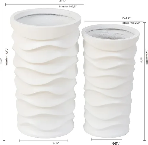 Miniatura 6 de LuxenHome Macetas Altas para Plantas de Exterior, Juego de 2 Macetas para Interiores y Exteriores con Orificio de Drenaje y Tapón de Goma, Macetas